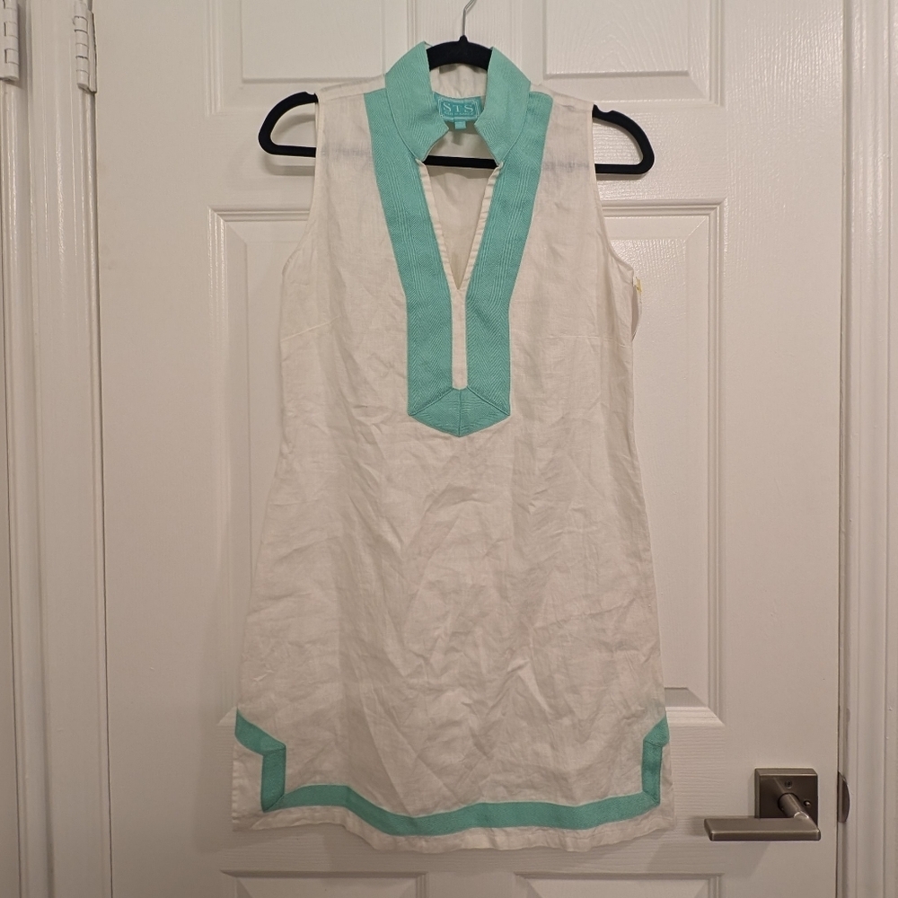 Sail To Sable 100% Linen Luxury Dress Sz S Resort Beach Wear Nautical Coastal